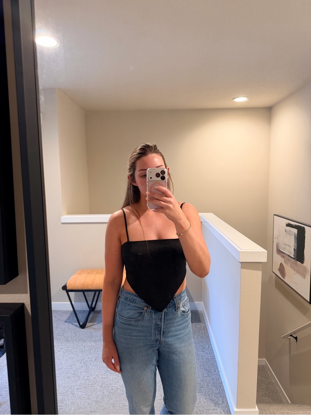 Forever 21 Black Pointed Handkerchief Hem Cami
